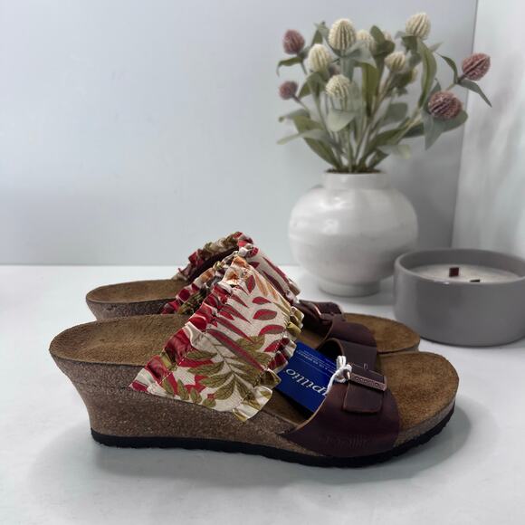 Birkenstock Della Wedge Sandal Leaf Print Brown Women 7/EU 38 NWB Narrow Fit - Picture 2 of 11